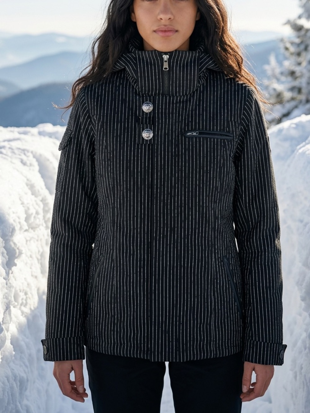 Vintage Y2K Burton Black Pinstripe Ski Coat with High Collar “dryride” Large